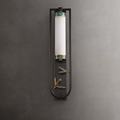 Chinese Rectangular Copper Marble LED Wall Sconce Lamp