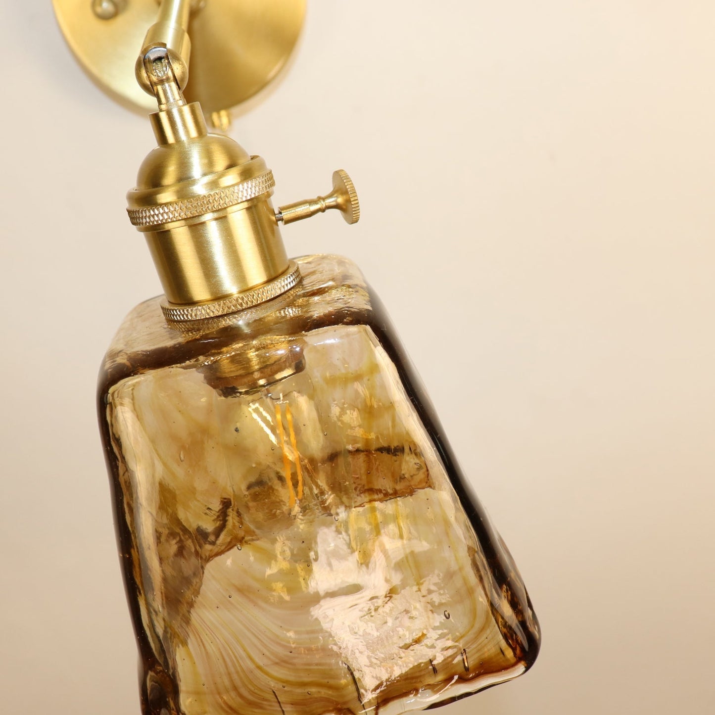 Brass Amber Square Glass Shade 1-Light Wall Sconce Lamp