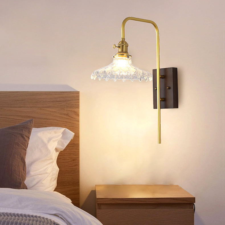 Traditional Round Wood Iron Glass 1-Light Wall Sconce Lamp