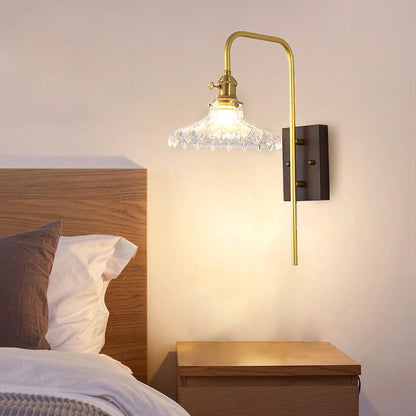 Traditional Round Wood Iron Glass 1-Light Wall Sconce Lamp