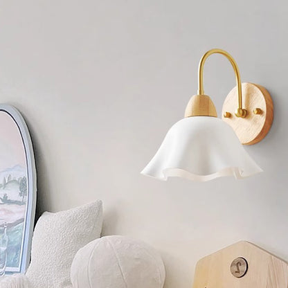 Wood Acrylic Iron Flower Ball 1-Light Wall Sconce Lamp