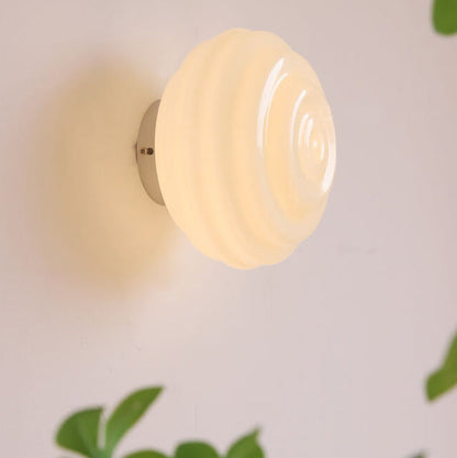 Nordic Cream Wave Round Glass Lampshade 1-Light Wall Sconce Lamp