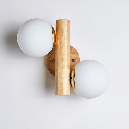 Cylinder Orb Wood Hardware Glass 2-Light Wall Sconce Lamp