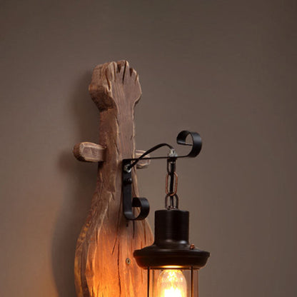 Farmhouse Wooden Pipa Shape 1-Light Wall Sconce Lamp