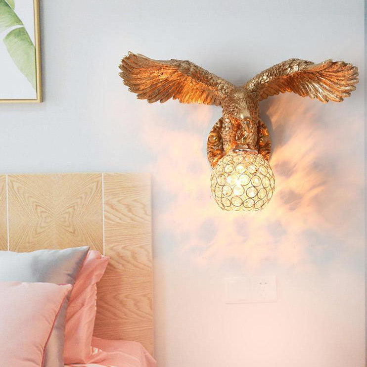 Resin Eagles Crystal Shade 1-Light Wall Sconce Lamp