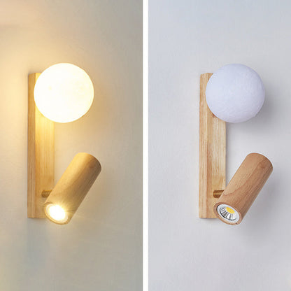 Scandinavian Orb Cylinder Wood PE LED Wall Sconce Lamp