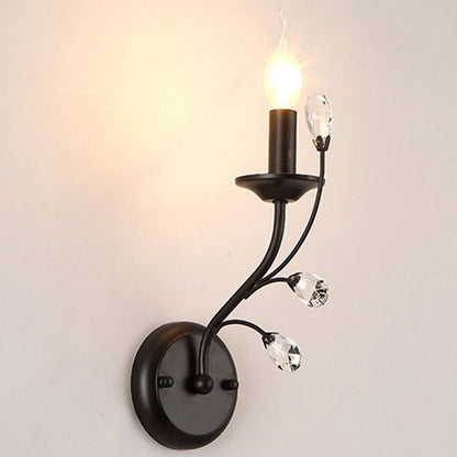 European Wrought Iron Crystal 1-Light Wall Sconce Lamp