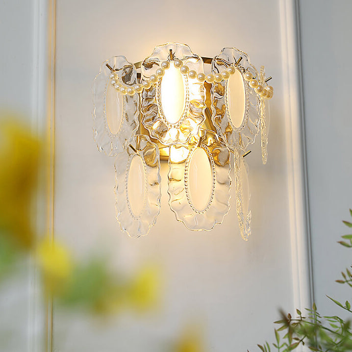 Gold Pearl Water Grain Glass Sheet 2-Light Wall Sconce Lamp