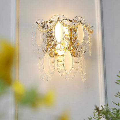 Gold Pearl Water Grain Glass Sheet 2-Light Wall Sconce Lamp