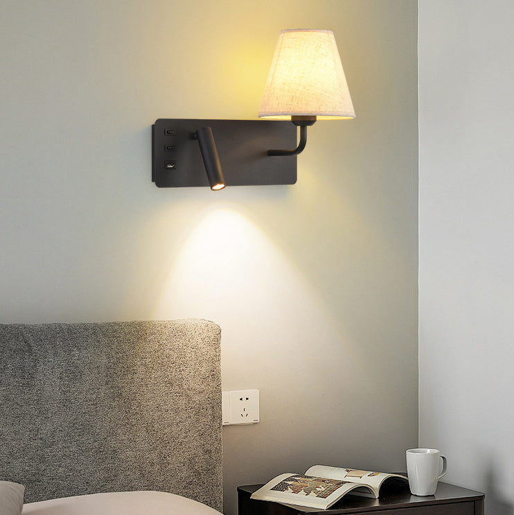 Simplicity Aluminum Fabric Cone 1-Light Wall Sconce Lamp