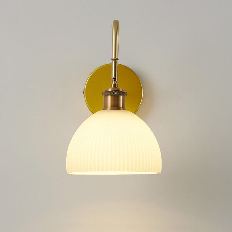 Striped Dome Shade Curved Arm 1-Light Wall Sconce Lamp