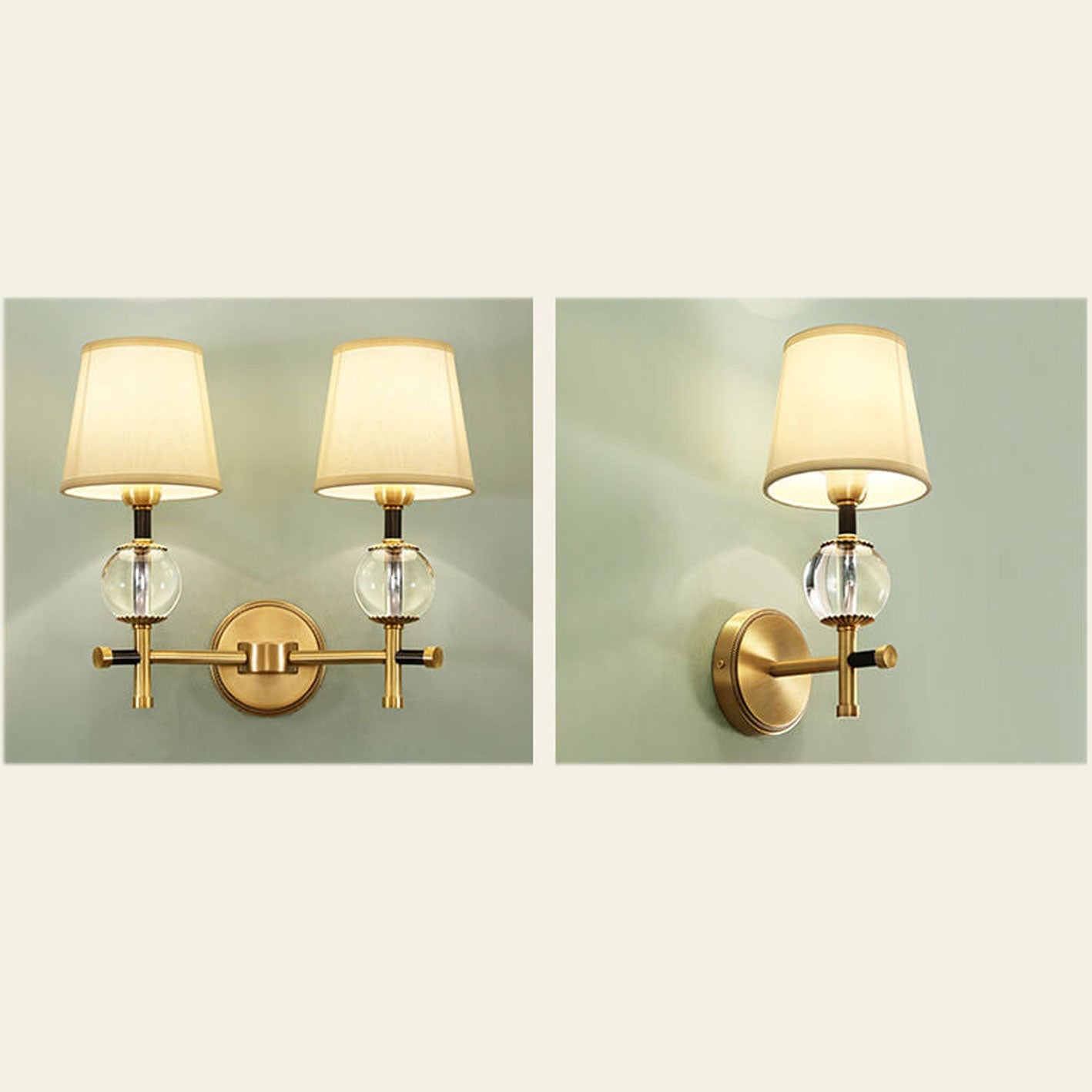 Modern American Brass Fabric 1/2 Light Wall Sconce Lamp