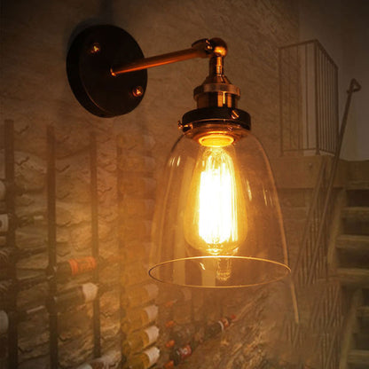 Industrial Round Cup Iron Glass 1-Light Wall Sconce Lamp