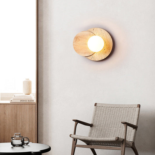 Japanese White Travertine Disc 1-Light Wall Sconce Lamp