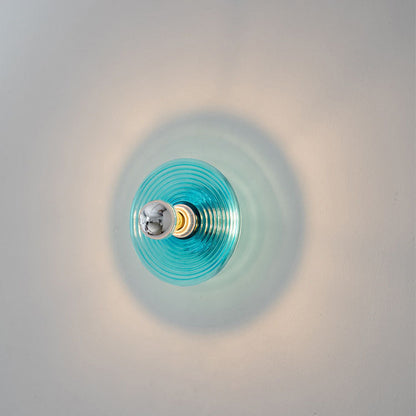 Art Deco Wave Pattern Round Glass 1-Light Wall Sconce Lamp