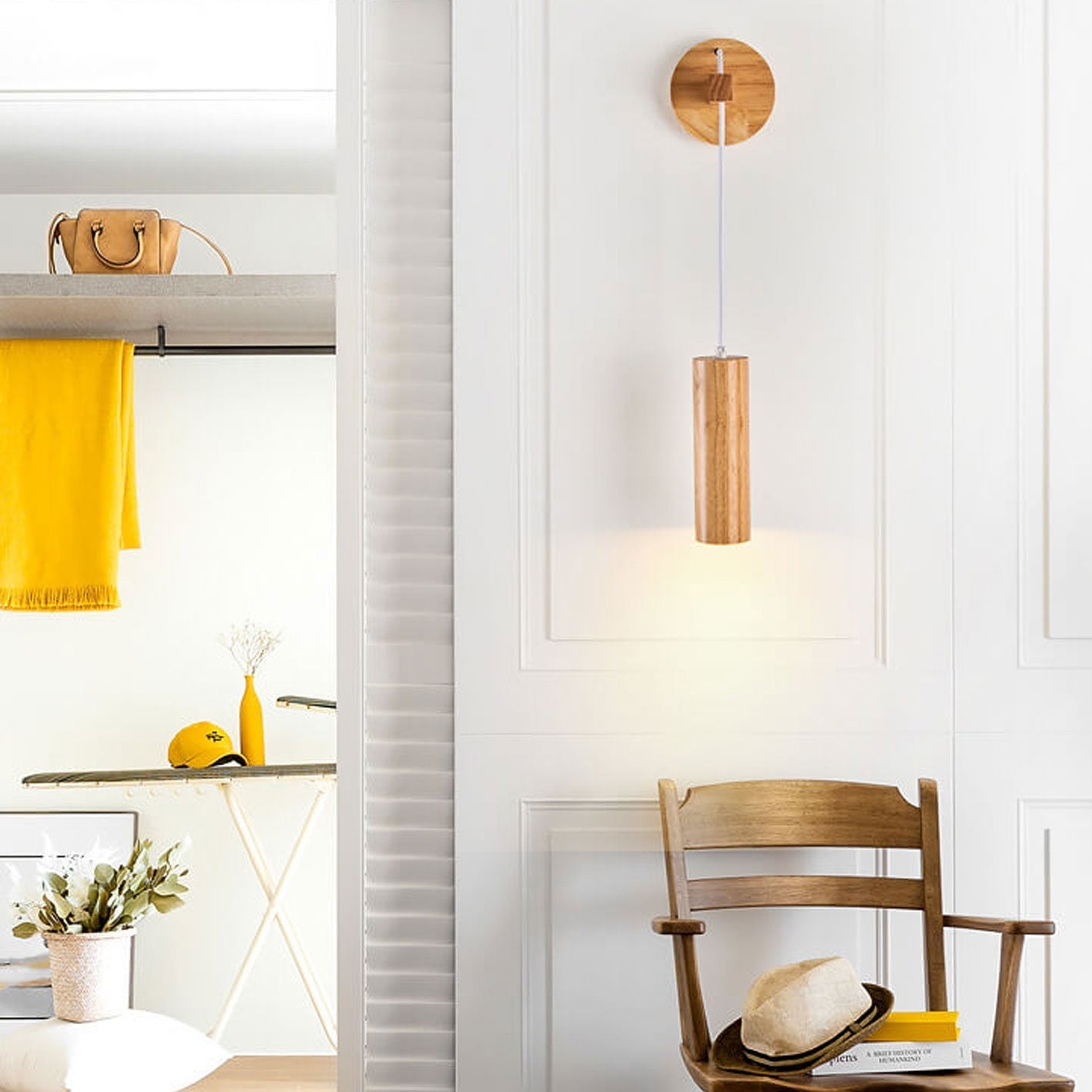 Minimalist Solid Wood Cylinder Column LED Wall Sconce Lamp