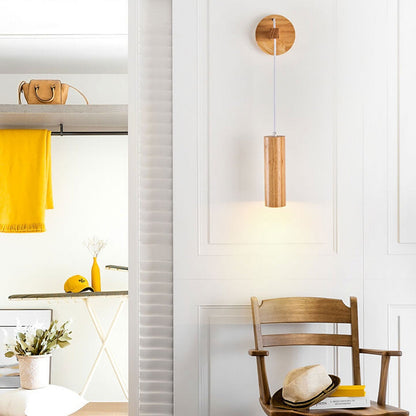 Minimalist Solid Wood Cylinder Column LED Wall Sconce Lamp