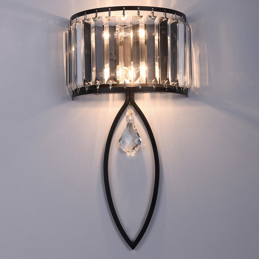 Half Round Oval Iron Crystal 2-Light Wall Sconce Lamp