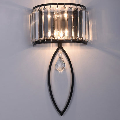 Half Round Oval Iron Crystal 2-Light Wall Sconce Lamp