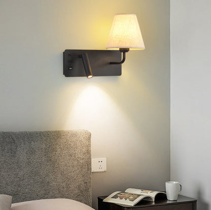 Square Iron Aluminum Fabric 1-Light LED Wall Sconce Lamp