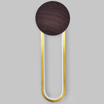 Wood Grain Round Wrought Iron LED Wall Sconce Lamp