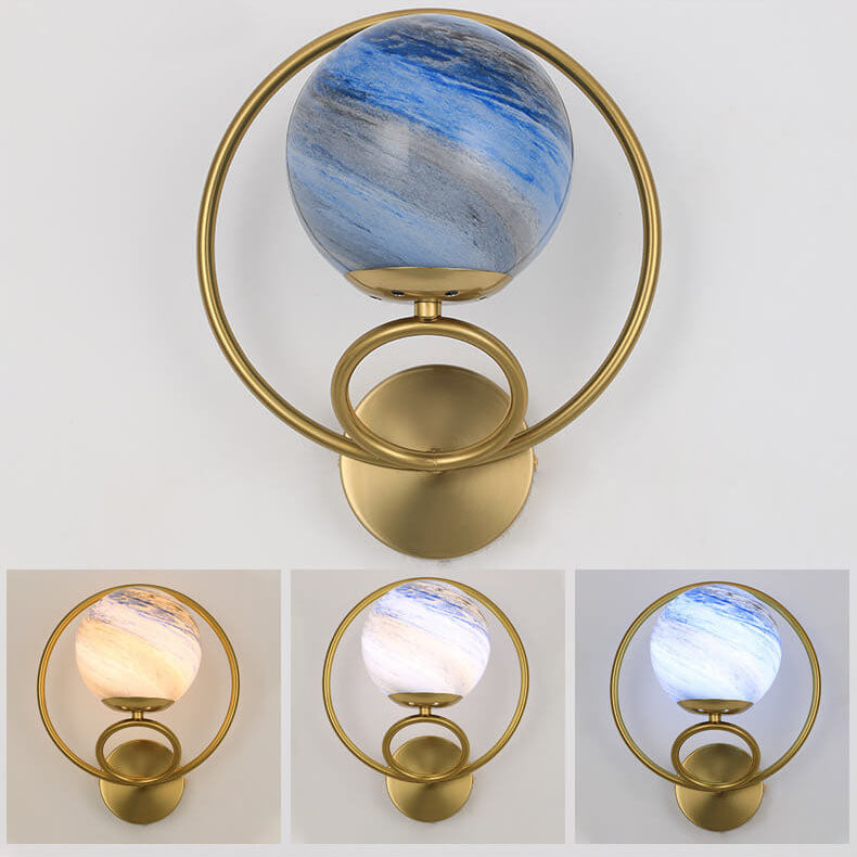 Creative Circle Planet Glass Iron 1-Light Wall Sconce Lamp