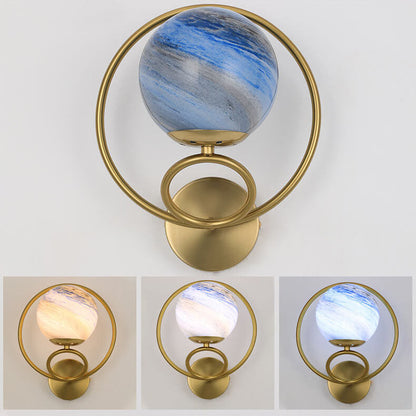 Creative Circle Planet Glass Iron 1-Light Wall Sconce Lamp