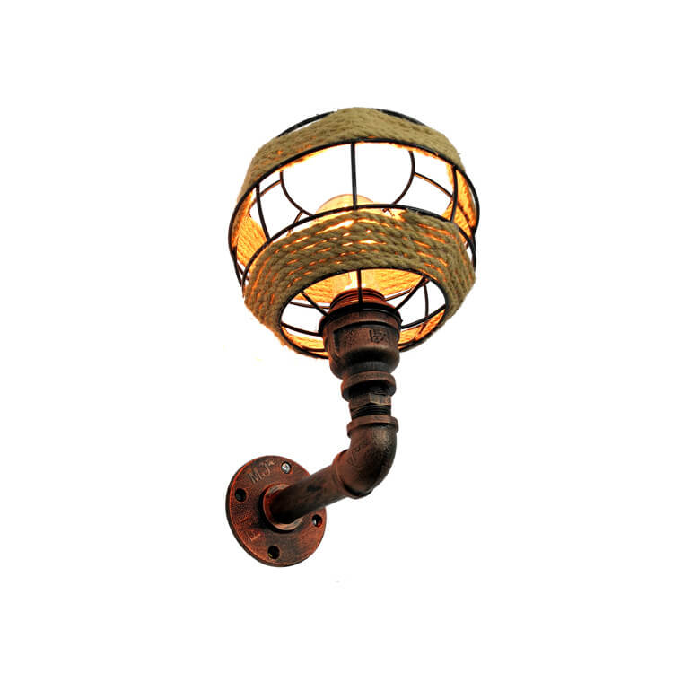 Hemp Rope Weaving Iron Sphere 1-Light Wall Sconce Lamp