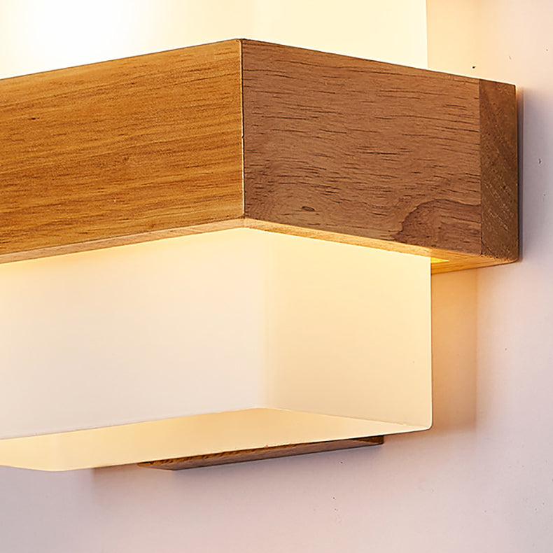 Farmhouse Wood Glass Cubic 1-Light Wall Sconce Lamp
