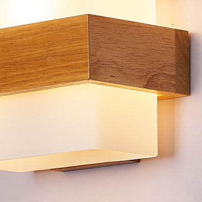 Farmhouse Wood Glass Cubic 1-Light Wall Sconce Lamp