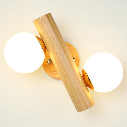 Japanese Glass Cylinder Strip Ball 2-Light Wall Sconce Lamp