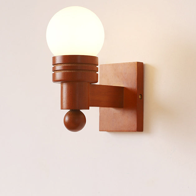Wood Beam Glass Ball Shade 1-Light Wall Sconce Lamp