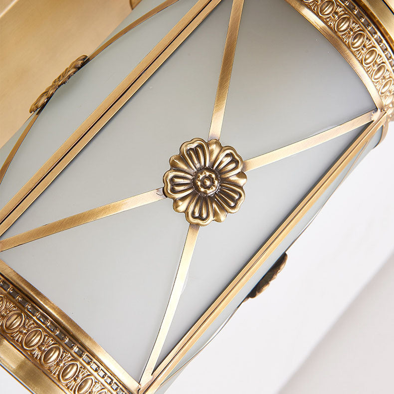 Copper Glass Lantern Column 1/3 Light Wall Sconce Lamp