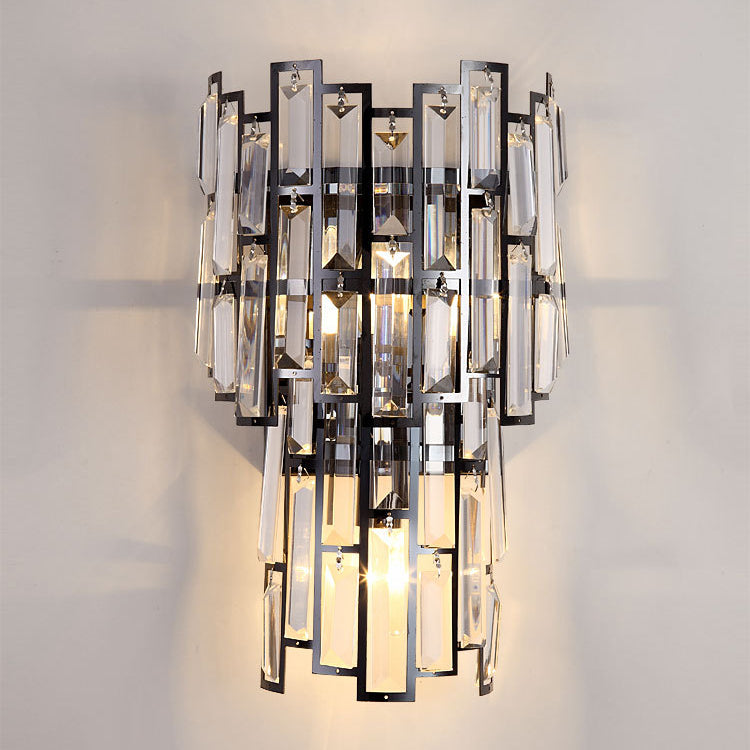 Double Stainless Steel Crystal 3-Light Wall Sconce Lamp