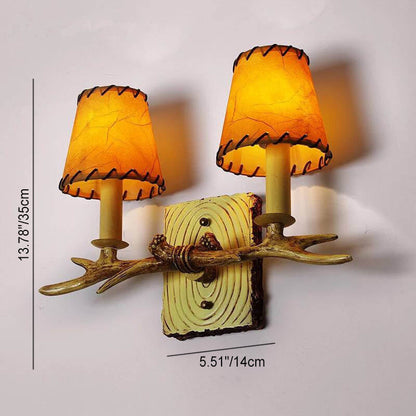 Antler Resin Faux Parchment Shade 2-Light Wall Sconce Lamp
