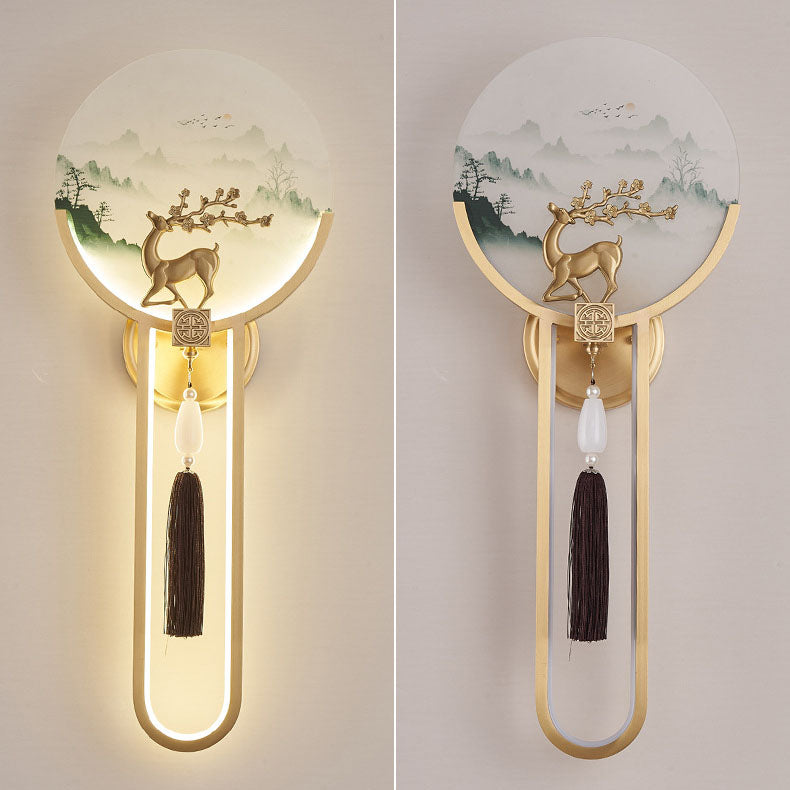Traditional Chinese All-Copper Glass LED Wall Sconce Lamp