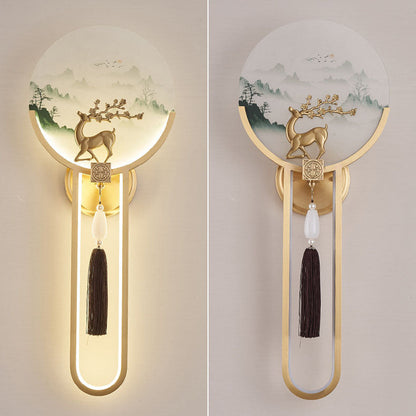Traditional Chinese All-Copper Glass LED Wall Sconce Lamp