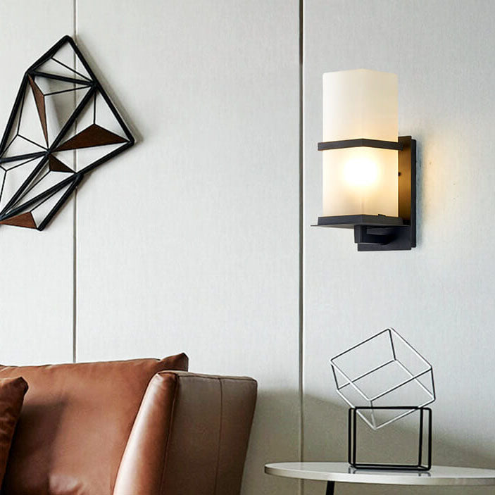 Outdoor Column Frosted Glass Shade 1-Light Wall Sconce Lamp