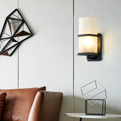 Outdoor Column Frosted Glass Shade 1-Light Wall Sconce Lamp