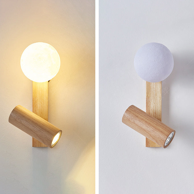 Scandinavian Orb Cylinder Wood PE LED Wall Sconce Lamp