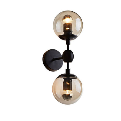 Minimalist Glass Wrought Iron 2-Light Wall Sconce Lamp
