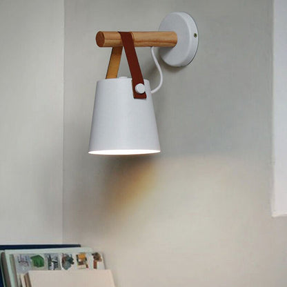 Minimalist Wood Iron Cylinder 1-Light Wall Sconce Lamp