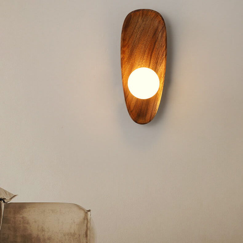 Japanese Walnut Glass Ball Lampshade LED Wall Sconce Lamp