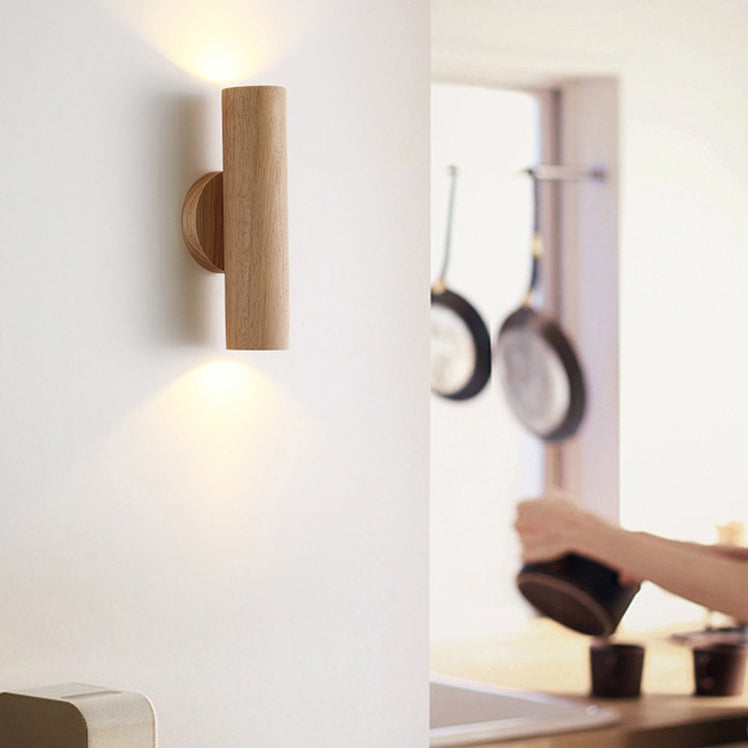 Japanese Rubber Wood Cylinder LED Wall Sconce Lamp