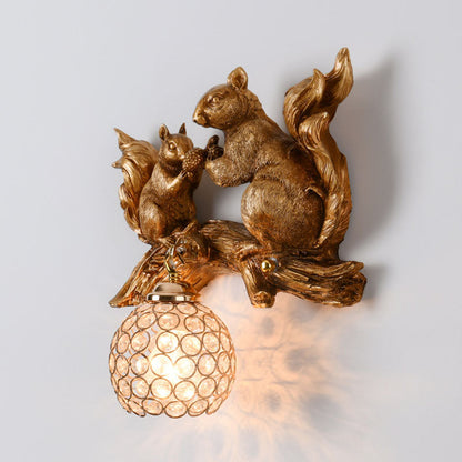 Creative Squirrel Resin Crystal 1-Light Wall Sconce Lamp
