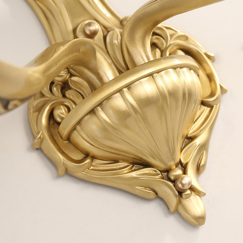 Brass Glass Cup Carving Base 1/2 Light Wall Sconce Lamp
