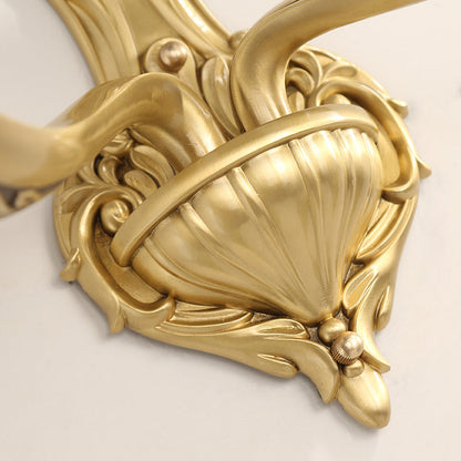 Brass Glass Cup Carving Base 1/2 Light Wall Sconce Lamp