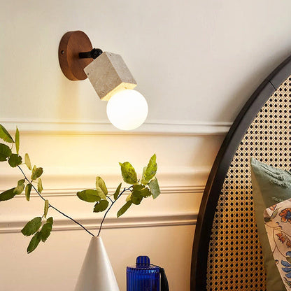 Japanese Square Yellow Travertine 1-Light Wall Sconce Lamp