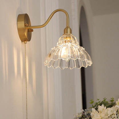 Minimalist Bellflower Brass Glass 1-Light Wall Sconce Lamp