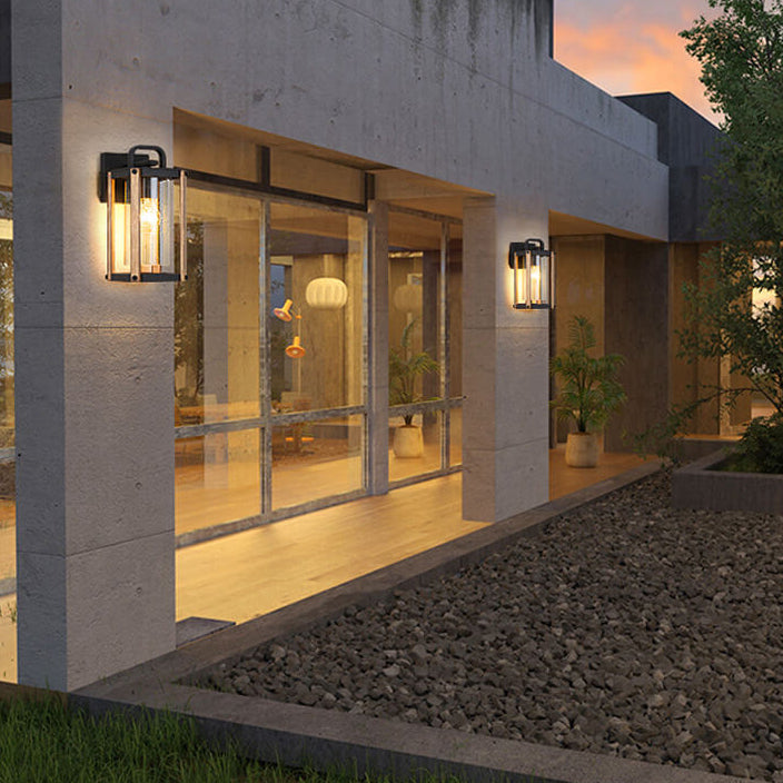 Simplicity Iron Glass 1-Light Outdoor Wall Sconce Lamp